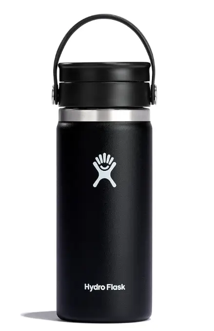 Hydro Flask Water Bottle - Insulated Stainless Steel - Wide Mouth Flex Lid, Non Spill, Leakproof and Refillable in 16 Oz Black